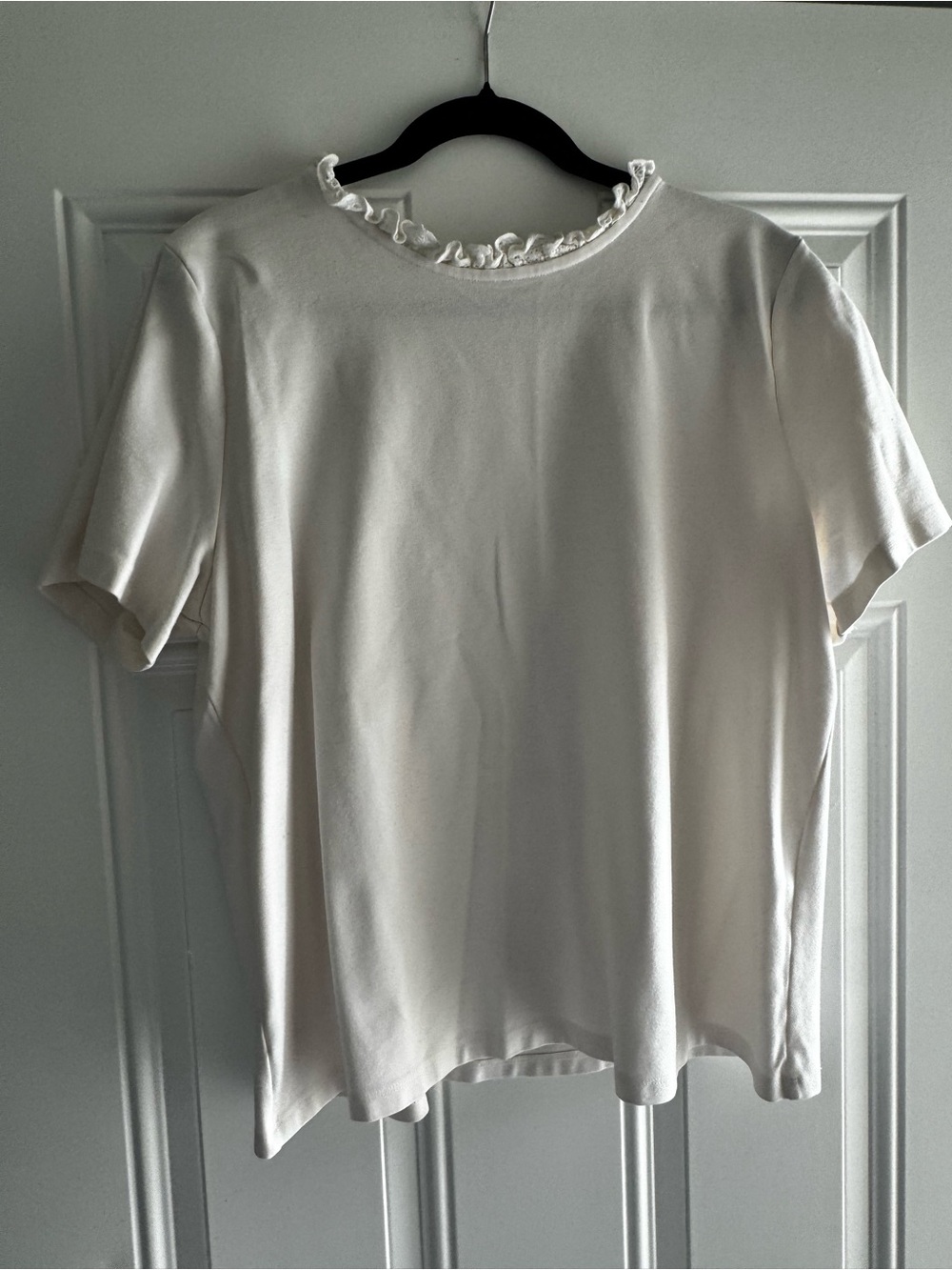 Ann Taylor Cream Short Sleeve Top with Ruffle Neck